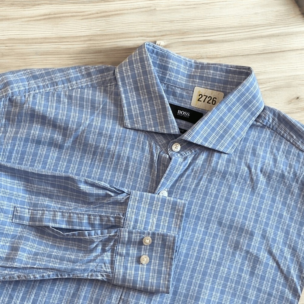 Hugo Boss Slim Fit Blue Checked Long Slv Button Up Shirt Men 16 32/33 Bangladesh